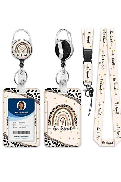 Generic ID Badge Holder Set with Lanyard and Retractable Reel - Leopard Print...