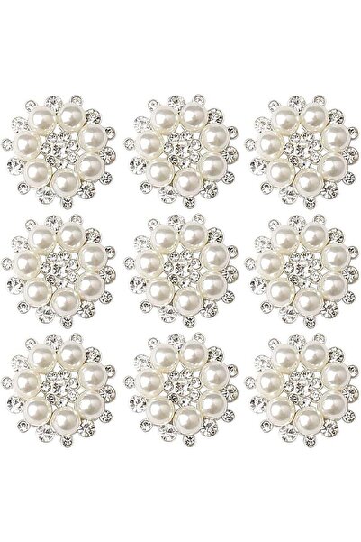 Generic 10 PCS Rhinestone Pearl Embellishments, Craft Pearl Flower Buttons Pe...