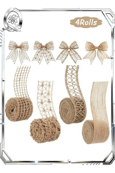 Generic 4 Rolls Natural Burlap Fabric wth Burlap Ribbon - 2 Inch x 16.4 Yard ...
