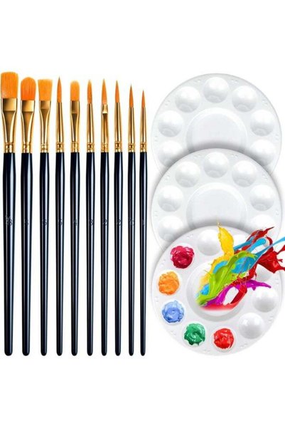 Generic Round Paint Tray Palettes and Paint Brushes Set, Paintbrushes, 3 PCS ...