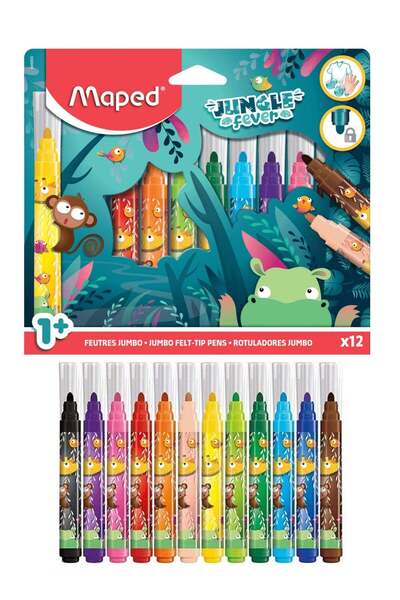 Generic 12-Piece Jungle Fever Jumbo Felt Tip Colouring Pens Multicolour
