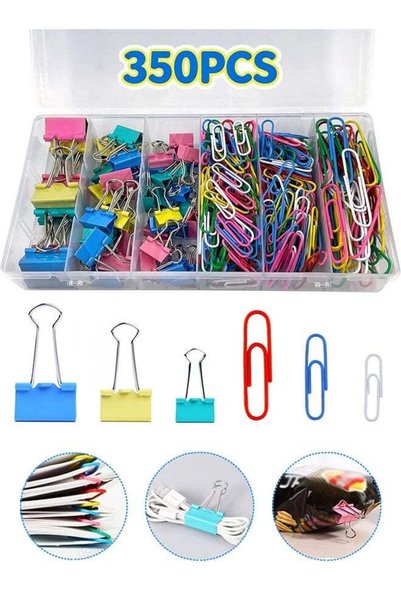 Generic 350PCS Paper Clips Binder Clips, Colored Paperclips and BinderClips A...