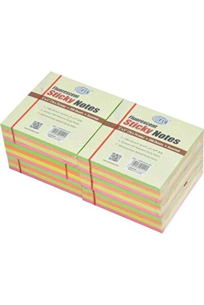 Generic FIS Fluorescent Sticky Notes, Assorted Colors, 3x3 Inch, 200 Sheets, ...