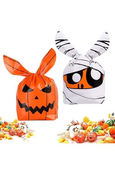 Generic 100PCS Halloween Treat Bags: Cute Rabbit Ear Small Halloween Cookies ...