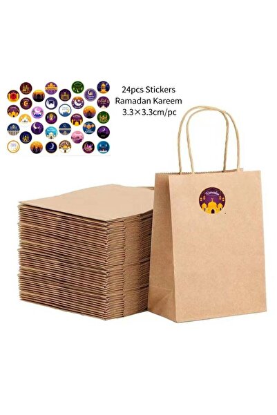 Generic 24 Pieces Kraft Paper Bag Gift Bags with Comfortable Handle and Ramad...