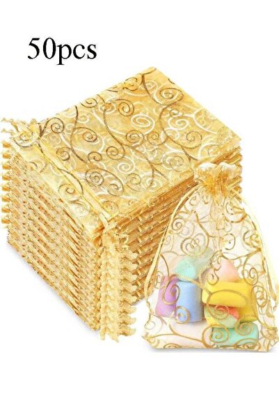 Generic 50Pcs Organza Gold Gift Bags, Wedding Favor Candy Business Samples Di...