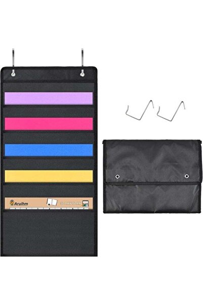 Generic Hanging Wall File Organizer, 5 Pocket, Black Wall Storage Pocket Char...