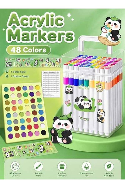 Generic 48 Colors Acrylic Markers Set with Stickers, Water-Based Paint Pens, ...
