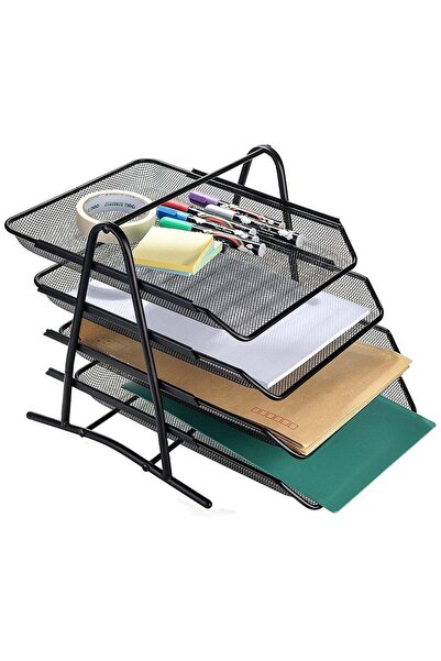 Generic HIAS 4-Tier Metal Mesh Document Tray – Black | A4 Paper File Organize...