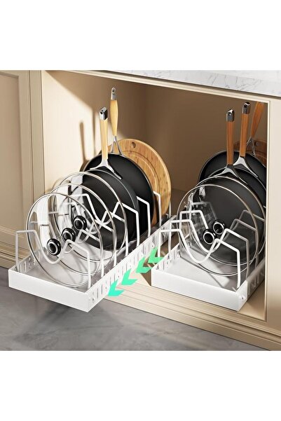 U-HOOME 2pcs Pots and Pans Organizer Under Cabinet,Sliding Pot Lid Holder and...