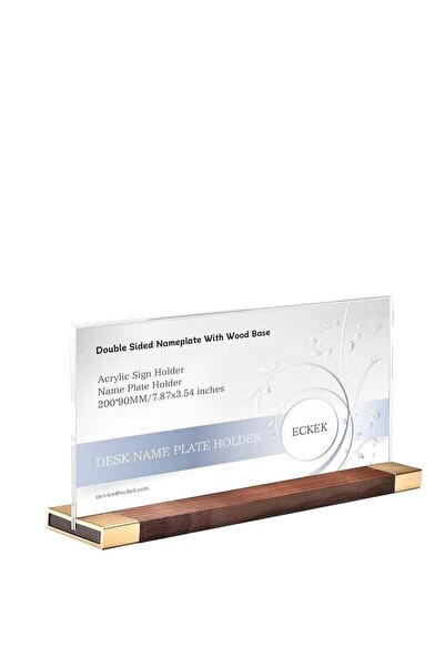 Generic Desk Name Plate Holder, Acrylic Sign Holder for Table Display, Wood B...