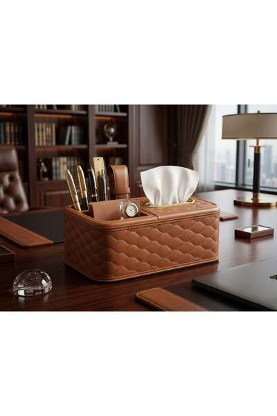 Generic Luxury Leather Texture Tissue Box and Desk Organizer Quilted Office C...