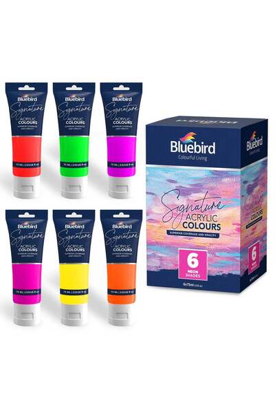 Generic BLUEBIRD Signature Acrylic Paint Set, Neon Colors, 6-Pack 75ML each, ...