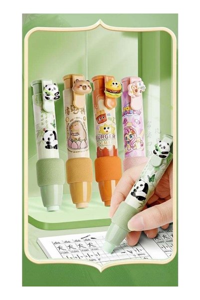Generic 4pcs Cute Pink Retractable Eraser with 4 Pcs Extra Refills Cartoon Er...