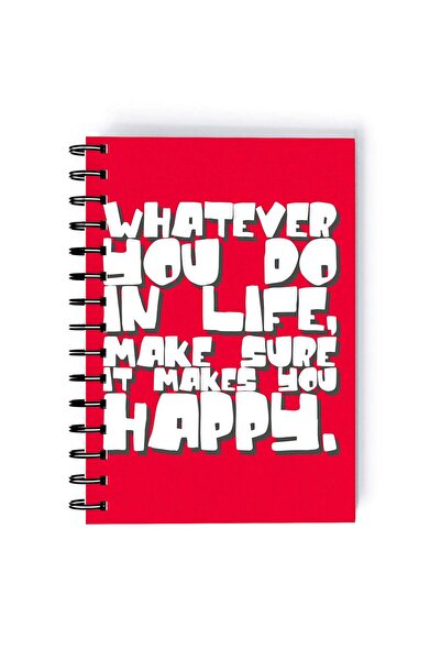 Generic Spiral A5 Notebook Sarcasm and Fun Typography Happy Life Red Aesthetics
