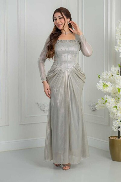 rafeef dress فستان سهره فضي فاخر