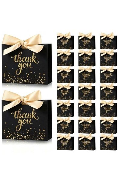 Generic 24Pack Small Thank You Gift Bags, 12*4.5*10cm Black Mini Gift Bags wi...