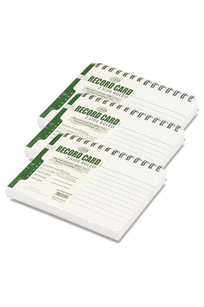 Generic FIS® Ruled Record Cards, Size:5"x3" Inches (127x76mm), Double Loop Sp...