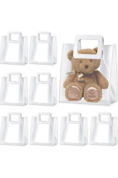 Generic 10 Pack Clear Gift Bag, Clear PVC Bags with Handle Small Gift Wrap Ba...