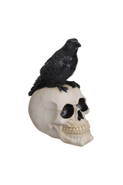 OEM Decorațiune de Halloween Craniu cu Corb din Polyresin 10x14x20 cm – decor...