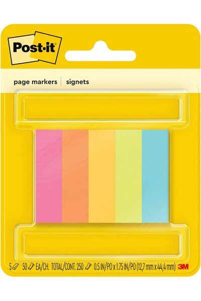 Generic Post-it Page Markers 0.5 x 1.75 in (12.7 x 44.4 mm) Assorted Colors, ...