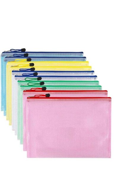 Generic 12-Piece Zipper Plastic Mesh Stationery Bag Set Multicolor (color may...