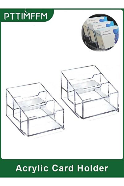 Generic 2 Pack Clear Acrylic 3-Tier Business Card Holder Set, Angled Transpar...