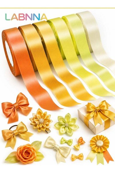 Generic 6 Colors Yellow Gradient Satin Ribbon,2.5cm Width 10m Long 6 Rolls As...