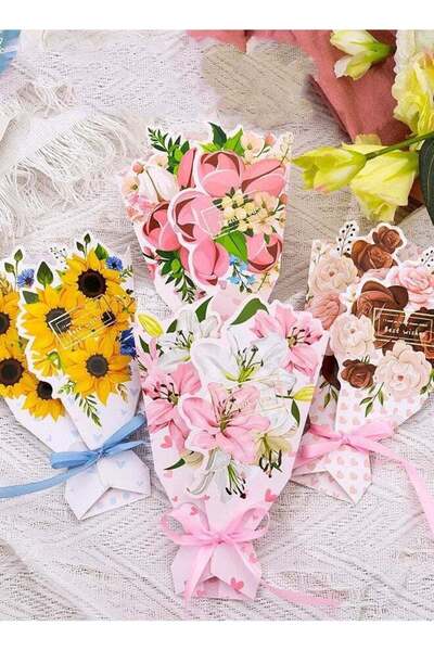 Generic 4Pcs Greeting Card 3D Bouquet Bow Greeting Card for Back Gift, Birthd...