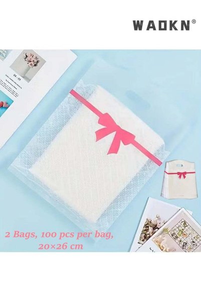 Generic 100-Pack Transparent Gift Bags with Pink Lace Bow Pattern, Clear Plas...