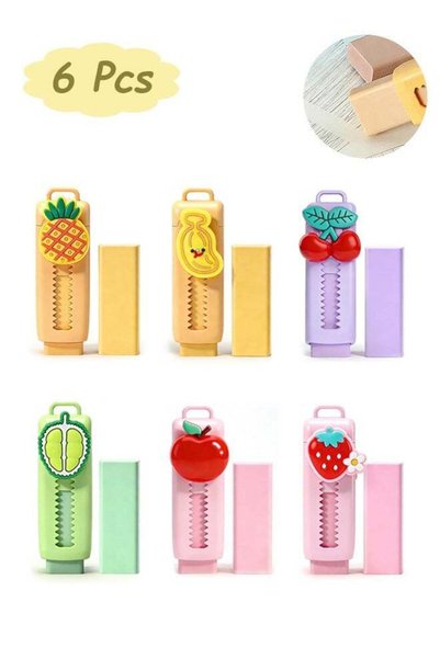Generic 6 Pcs Cute Fruit Retractable Erasers Sliding Eraser Push-Pull Eraser ...