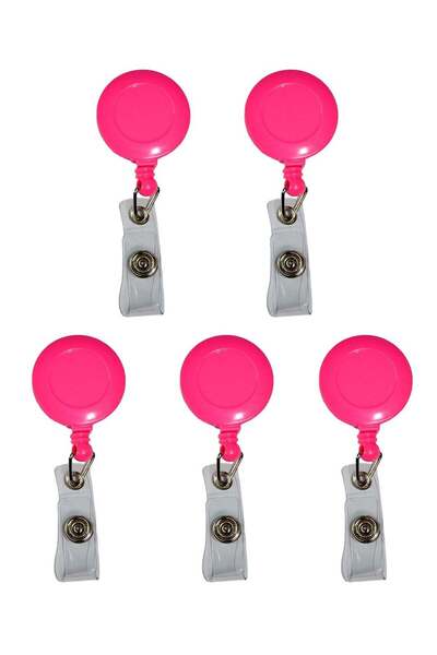 Generic 5-Piece Badge Reel for ID Cards Pink