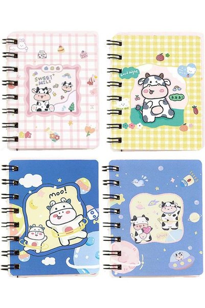 Generic Mini Cute Spiral Notebooks, 4Pcs Small Kawaii Cow Designs Thick Hardc...
