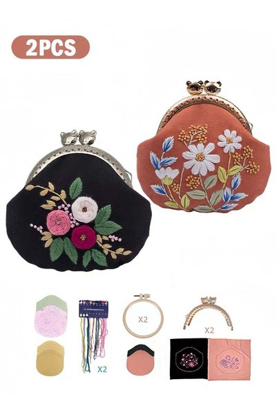 Generic 2 Sets Stamped Embroidery Coin Purse Kits for Beginners Handmade DIY ...