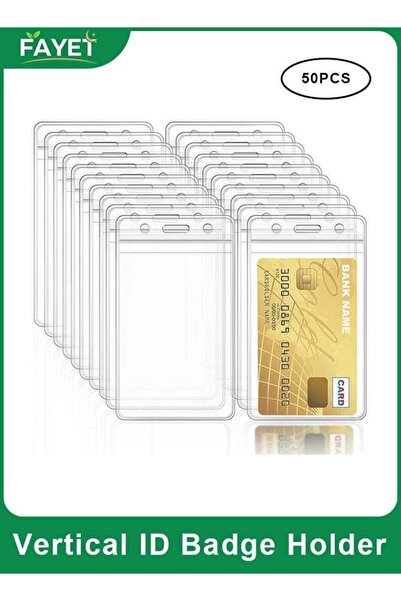 Generic 50 Pack Vertical ID Card Badge Holders, 3.55×2.36 Inch Clear Waterpro...