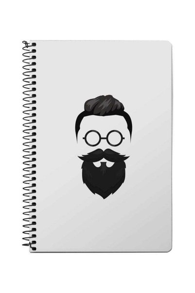 Generic A5 Beard Hipster Printed Spiral Bound Notebook White/Black
