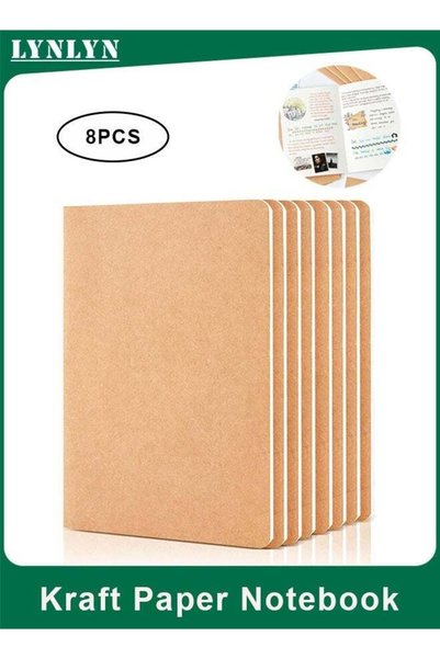 Generic 8-Pack Kraft Paper Lined Notebooks, A5 Travel Journals,60 Pages for E...