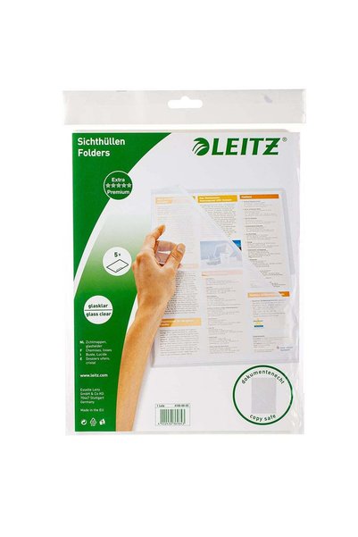 Generic Leitz Premium A4 PVC Copy-Safe 5 Pcs Crystal Clear Plastic Sleeves, 4...