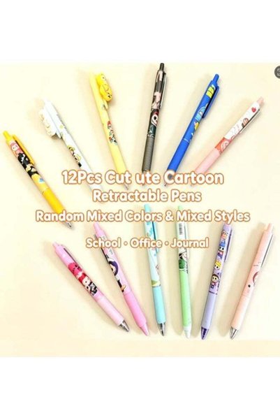 Generic 12Pcs Cute Cartoon Retractable Pens Random Mixed Colors & Mixed Styles
