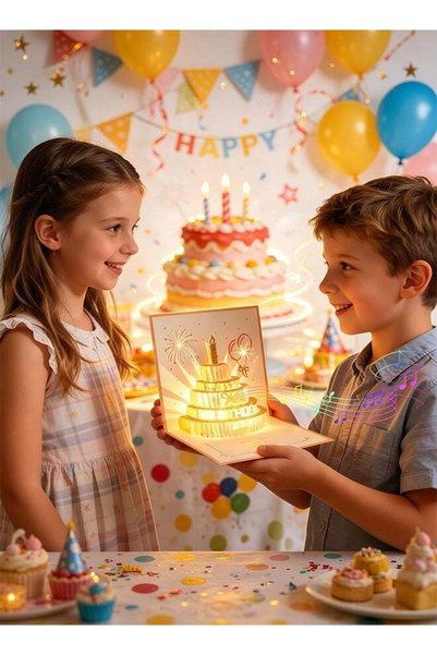 Generic Automatic musical light birthday card, 3D pop-up cake card, pop-up ha...