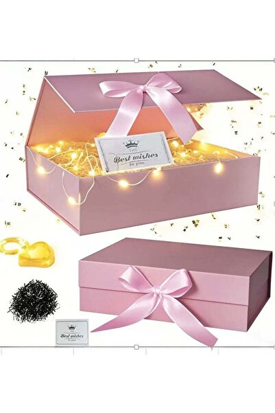 Generic Gift Box Gift Packing with Card, Raffia, and String Lights for New Ye...