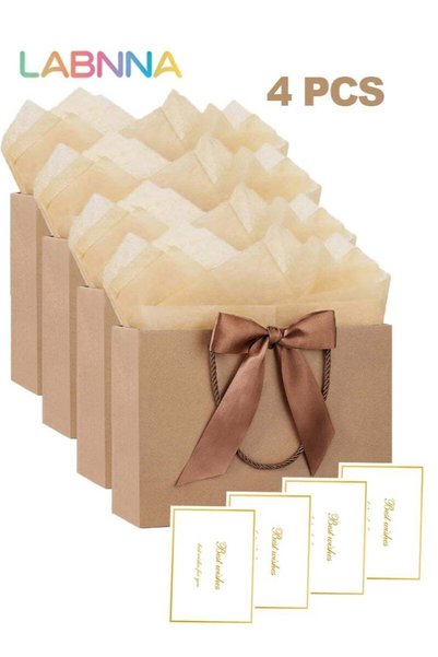 Generic 4 Pack Gift Bags Medium with Handles with Ribbon Card and Tissue Pape...