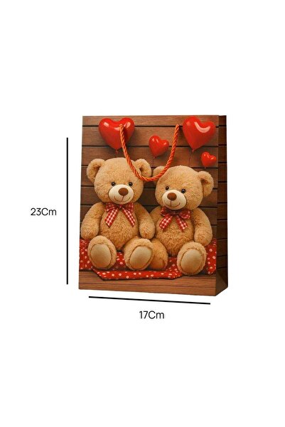 Generic Two Teddy With Hearts Printed Kraft Paper Gift Bag With Twisted Rope ...