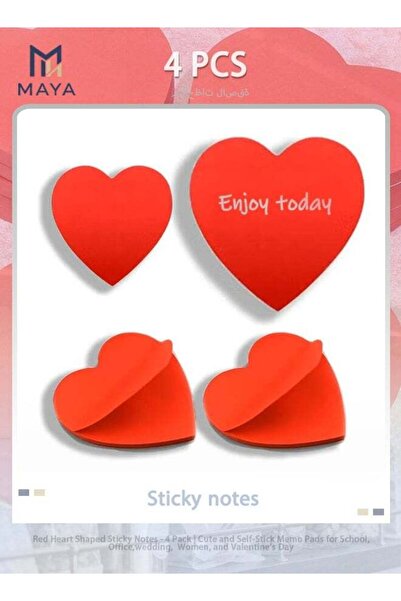 Generic Red Heart Shaped Sticky Notes - 4 Pack | Cute and Self-Stick Memo Pad...