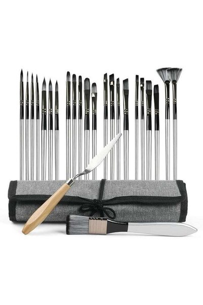 Generic 25 Piece Brush Set, Oil Painting Brushes, Watercolor Gouache Brushes,...