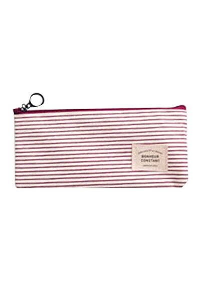 Generic Striped Minimalism Canvas Pencil Case Pink