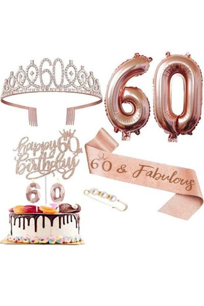 Generic 60th birthday decorations, including 60th birthday cake decoration, b...