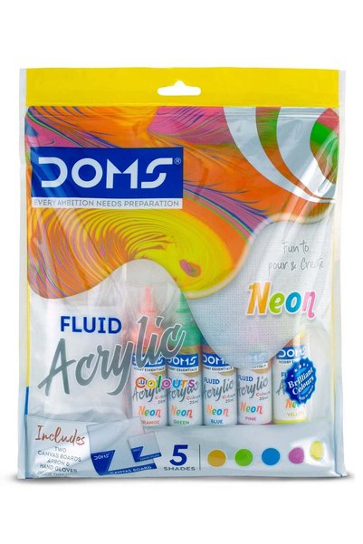 Generic 5-Shade Fluid Acrylic Colours With Two Canvases, Apron And Handgloves...