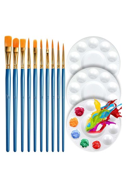Generic Paint Brushes Set, 10pcs Nylon Hair Brush With 3pcs Round Paint Trays...