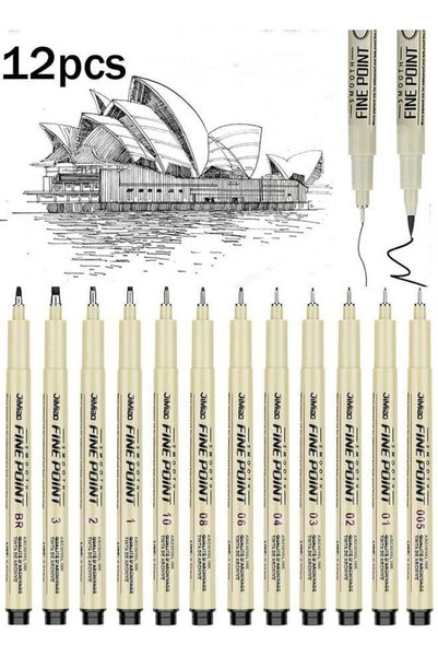 Generic 12 Art Pens Set,Black Drawing Pens, Liquid Fineliner Pens, Waterproof...